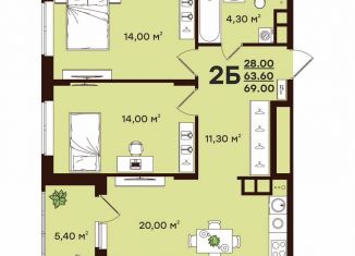 2-ком. квартира на продажу, 69 м2, Владимир, улица Чайковского, 7
