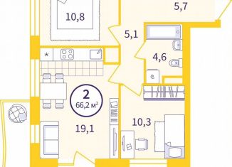 Продается 2-комнатная квартира, 58.7 м2, Екатеринбург, Железнодорожный район, Проходной переулок, 1А