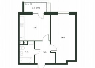 Продам двухкомнатную квартиру, 44.5 м2, деревня Лобаново