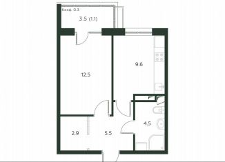 Однокомнатная квартира на продажу, 36.1 м2, деревня Лобаново, Новая улица