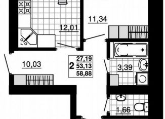 Двухкомнатная квартира на продажу, 58.9 м2, Тихорецк