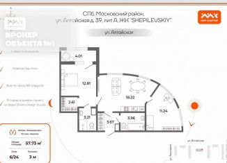 Продажа трехкомнатной квартиры, 57.7 м2, Санкт-Петербург, Московский район, Алтайская улица, 39