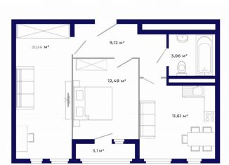 Продается двухкомнатная квартира, 60.6 м2, рабочий поселок Маркова