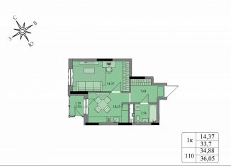 Продается 1-комнатная квартира, 34.9 м2, Удмуртия
