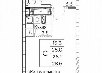 Квартира на продажу студия, 28.6 м2, Владивосток, улица Расула Гамзатова, 7к3