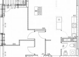 Продажа 3-комнатной квартиры, 67.8 м2, Владивосток