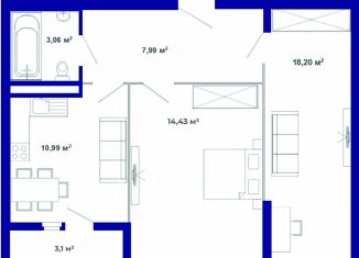 Продаю 2-комнатную квартиру, 57.8 м2, рабочий поселок Маркова