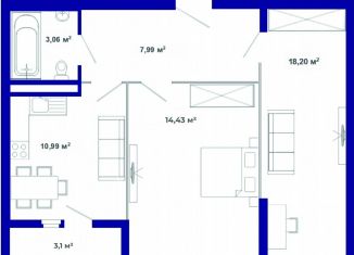 Двухкомнатная квартира на продажу, 57.8 м2, рабочий поселок Маркова