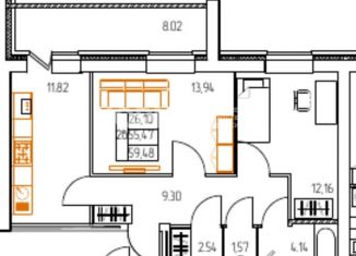 Продается 2-ком. квартира, 59.5 м2, Октябрьский