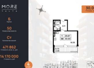 Продам квартиру студию, 30.3 м2, посёлок городского типа Гурзуф