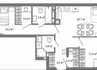 Продам двухкомнатную квартиру, 63.6 м2, Астрахань