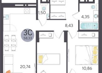 Продаю 2-ком. квартиру, 58.3 м2, Новосибирск, улица Ясный Берег, 12