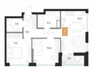 2-комнатная квартира на продажу, 58.3 м2, Курск