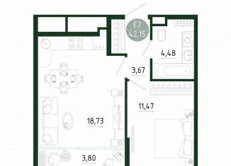 Продам однокомнатную квартиру, 42.2 м2, Тула, улица Генерала Маргелова, 9В