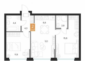 Двухкомнатная квартира на продажу, 57.9 м2, Курск