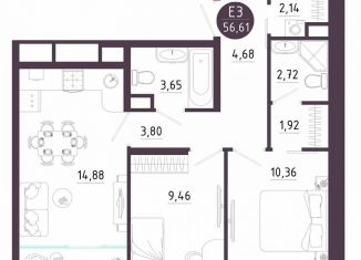 Продаю 2-ком. квартиру, 56.6 м2, Тула, Пряничная улица, 9