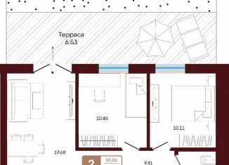 2-комнатная квартира на продажу, 57.4 м2, село Акбердино