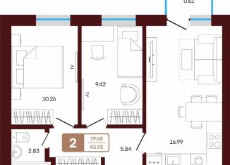 Продажа 2-комнатной квартиры, 46 м2, село Акбердино