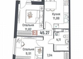 Продам 2-ком. квартиру, 45.3 м2, Мурино, ЖК Авиатор