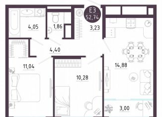 Продаю 2-ком. квартиру, 52.7 м2, Тула, Пряничная улица, 9