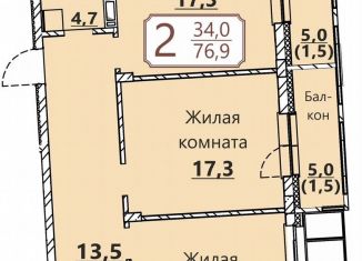 Продажа двухкомнатной квартиры, 76.9 м2, Чебоксары