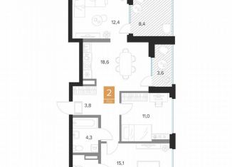 Продаю двухкомнатную квартиру, 73.5 м2, Курск