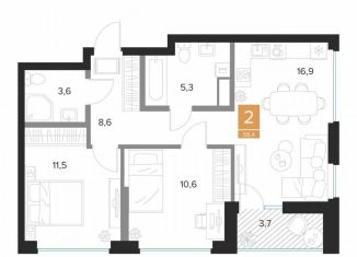 Продается 2-ком. квартира, 58.4 м2, Курск