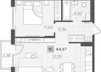Продаю однокомнатную квартиру, 44.9 м2, Тюмень, Ленинский округ