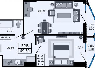 Продается двухкомнатная квартира, 49.5 м2, Ростов-на-Дону, проспект Космонавтов, 1В, ЖК Акватория