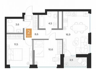 Продажа 2-комнатной квартиры, 57.5 м2, Курск