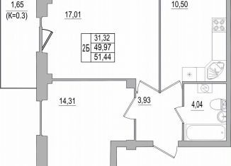 Продажа 2-ком. квартиры, 51.4 м2, Псков, улица Юности, 32, ЖК Смарт-квартал