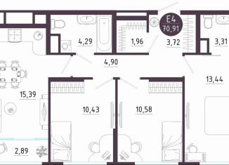 Продаю 3-комнатную квартиру, 70.9 м2, Тула, Пряничная улица, 9