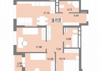 Продам 3-ком. квартиру, 73.4 м2, Екатеринбург, Тенистая улица, 8с5, ЖК На Тенистой