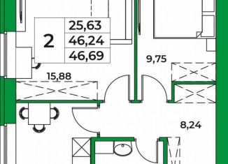 Продаю двухкомнатную квартиру, 46.7 м2, Республика Башкортостан