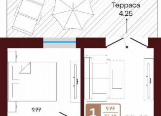 Продается однокомнатная квартира, 36.7 м2, село Акбердино