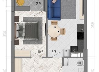 Продажа 1-комнатной квартиры, 40.9 м2, Воронеж, улица Фёдора Тютчева, 93/4, ЖК Микрорайон Боровое