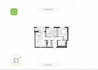 2-ком. квартира на продажу, 59.9 м2, Республика Башкортостан, Уфимская улица, 38