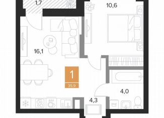 Продаю 1-комнатную квартиру, 35.9 м2, Курск