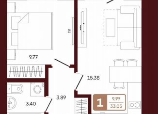 Продаю 1-ком. квартиру, 33.1 м2, село Акбердино