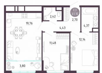 Продам 2-ком. квартиру, 61.1 м2, Тула, Пряничная улица, 8