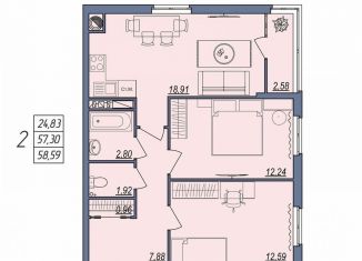 2-комнатная квартира на продажу, 58.6 м2, Волгоград