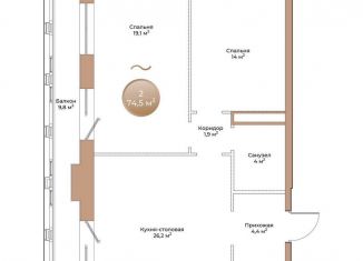 2-комнатная квартира на продажу, 74.5 м2, Красноярский край