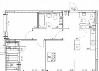 Продается 3-комнатная квартира, 62 м2, Владивосток
