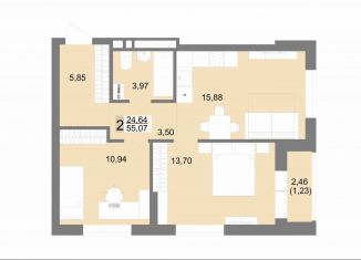 Продается 2-комнатная квартира, 55.1 м2, Екатеринбург, Тенистая улица, 8с5, ЖК На Тенистой