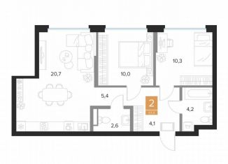 Продам двухкомнатную квартиру, 57.3 м2, Курск