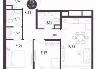 Продаю двухкомнатную квартиру, 57.1 м2, Тула, Пряничная улица, 9