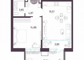 1-ком. квартира на продажу, 60.2 м2, Тула, Пряничная улица, 8