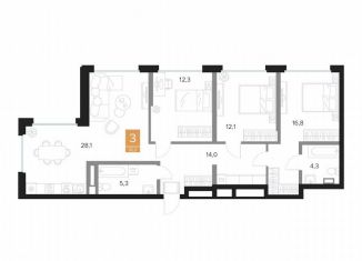 Продается трехкомнатная квартира, 92.9 м2, Курск