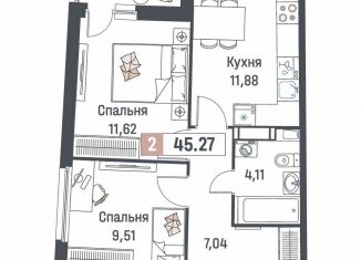Продается 2-комнатная квартира, 45.3 м2, Мурино, ЖК Авиатор