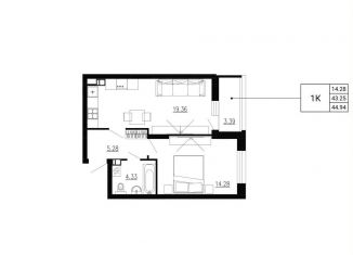 Однокомнатная квартира на продажу, 44.9 м2, Орёл, Советский район